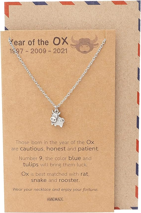 quan jewelry year of the ox 动物珠宝礼品家庭礼品贺卡上有中国十二